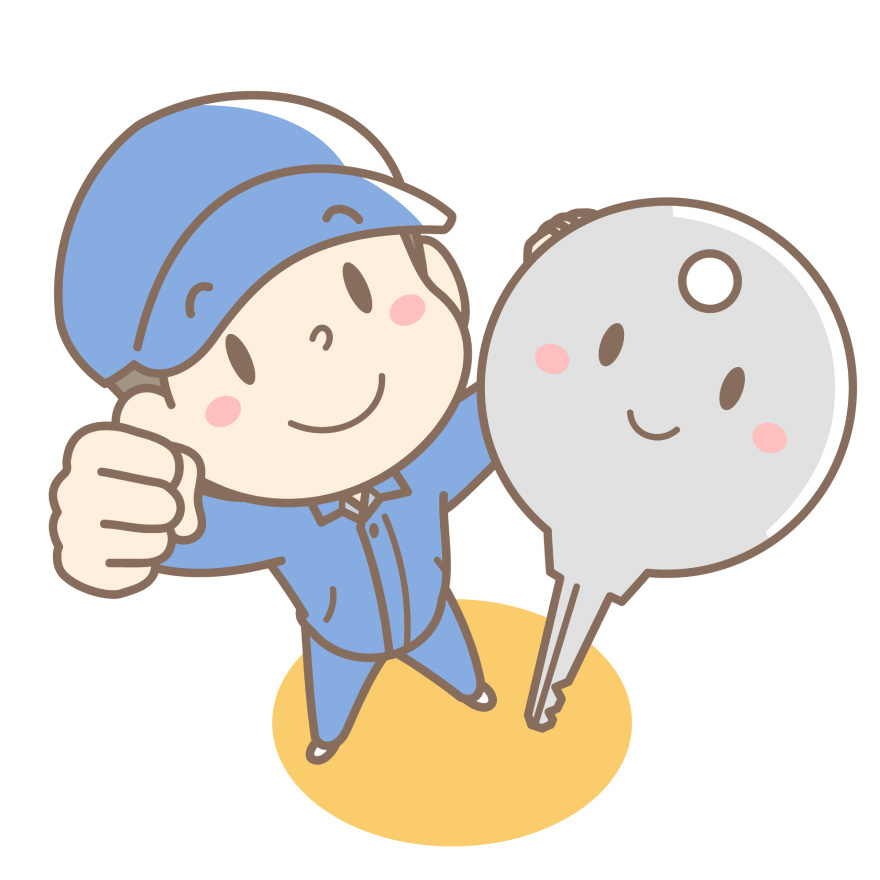 玄関の鍵交換の作業員とカギ